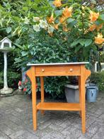 Antiek grenen wastafeltje,imitatie eiken/marmer geschilderd, Ophalen