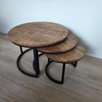 3 salon/bijzettafels mangohout, Huis en Inrichting, Tafels | Salontafels, Ophalen, 50 tot 100 cm, Rond, 50 tot 100 cm
