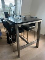 Bureau/ eettafel/ bar tafel met lederen krukken, Ophalen, Gebruikt