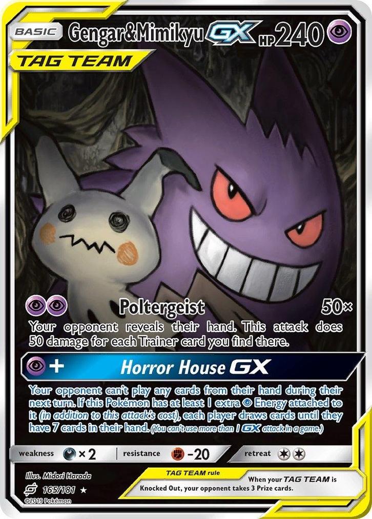 Pokemon Kaart - Gengar & Mimikyu GX, Hobby en Vrije tijd, Verzamelkaartspellen | Pokémon, Zo goed als nieuw, Losse kaart, Foil