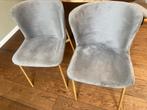 Twee fluwelen eetkamerstoelen met gouden poot, kleur grijs., Huis en Inrichting, Stoelen, Ophalen, Gebruikt, Twee, Stof