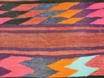 Handgeknoopte oosterse Kelim stripes neon wool 154x300cm, 200 cm of meer, 150 tot 200 cm, Gebruikt, Rechthoekig