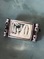 Broche verzilverd celluloid Maria Lourdes vintage Frans 1920, Ophalen of Verzenden, Gebruikt, Overige materialen