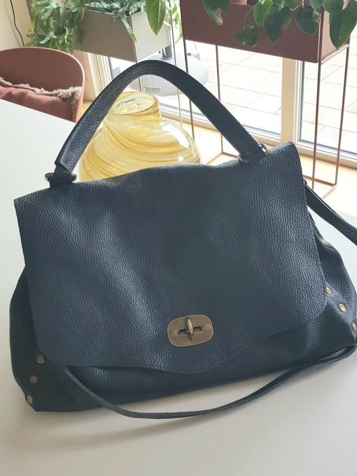 Anna Luchini leren handtas/schoudertas, Sieraden, Tassen en Uiterlijk, Tassen | Damestassen, Nieuw, Handtas, Blauw, Ophalen of Verzenden