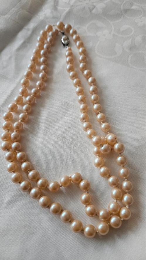 Vintage  parel met zilveren sluiting, Sieraden, Tassen en Uiterlijk, Kettingen, Zo goed als nieuw, Zilver, Wit, Verzenden