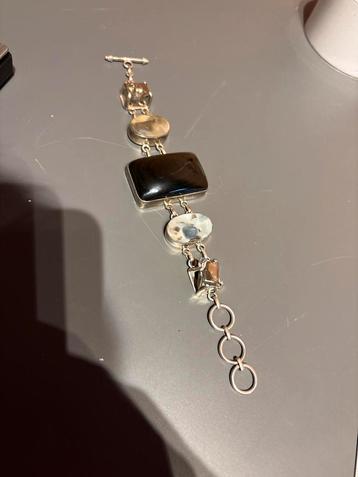 Zilveren 925 armband met onyx en natuurlijke stenen, sieraad beschikbaar voor biedingen
