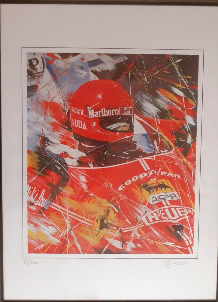 Niki Lauda Litho - Eric Jan Cremer - Gesigneerd, Antiek en Kunst, Kunst | Tekeningen en Foto's, Ophalen of Verzenden