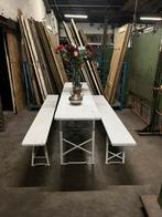Industriële witte tafel met banken, perfect als set!, Ophalen
