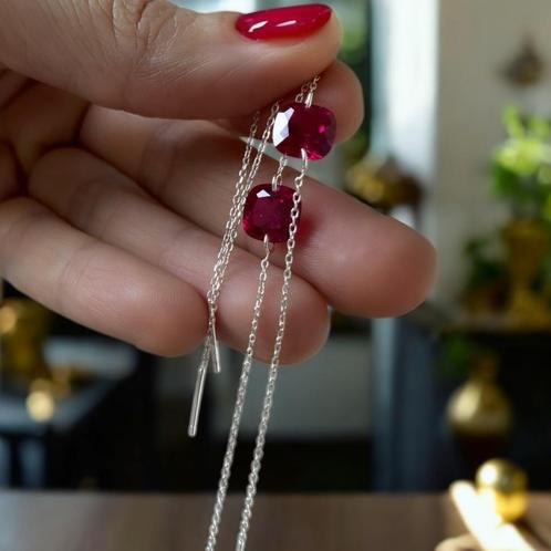 oorbellen zilver 925 robijn, Sieraden, Tassen en Uiterlijk, Oorbellen, Zo goed als nieuw, Hangers, Zilver, Rood, Met edelsteen