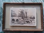 Oude ets met landschap in lijst, Antiek en Kunst, Ophalen of Verzenden
