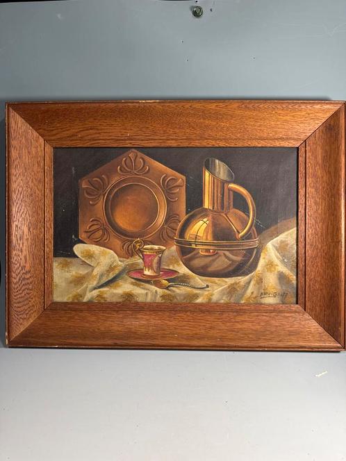 Olieverfschilderij van Harry Graff - Stilleven met Koperwerk, Antiek en Kunst, Kunst | Schilderijen | Klassiek, Ophalen of Verzenden