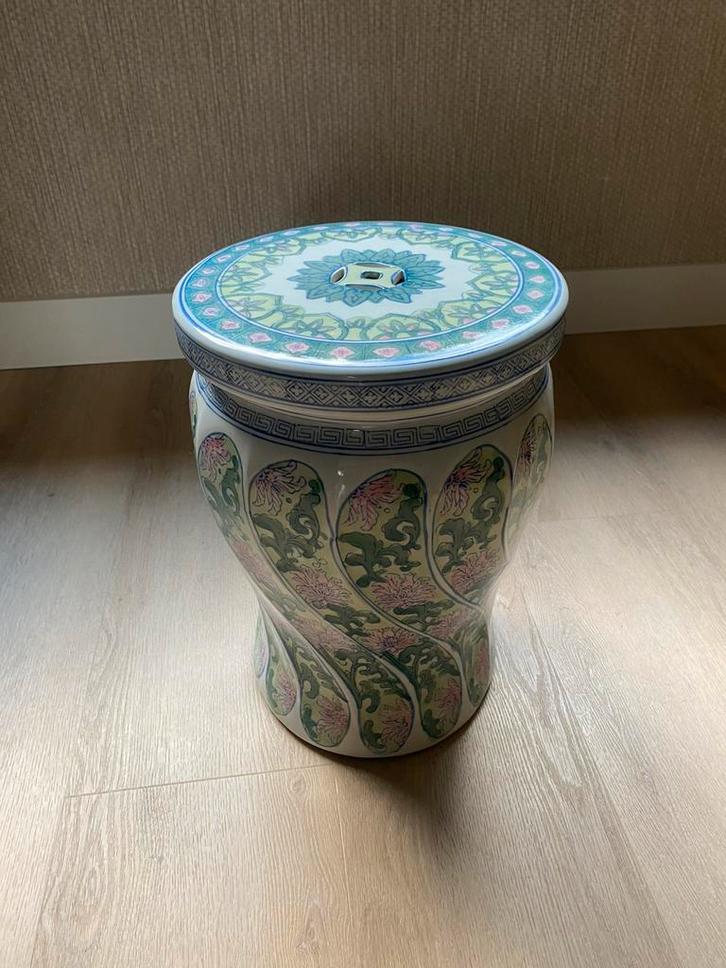 Chinese gardenstool kruk handwerk bloemen steen, Antiek en Kunst, Curiosa en Brocante, Ophalen