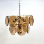 Vistosi Italy lamp mid century 70s amber glas met messing, Ophalen of Verzenden, Gebruikt, Glas