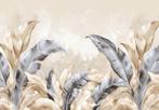 Grote bladeren fotobehang Beige Grijs, botanisch behang, Huis en Inrichting, Stoffering | Behang, Verzenden, Grijs, Botanisch, bladeren, beige, goud, grijs