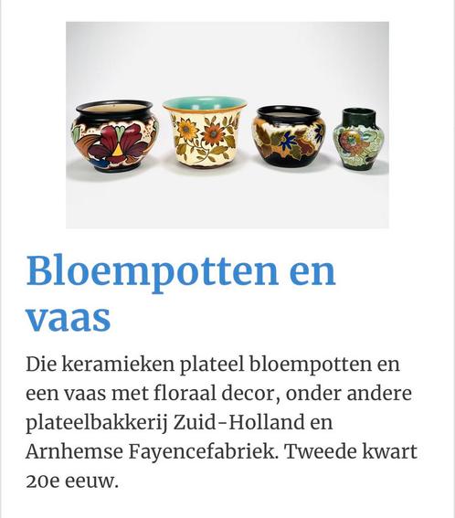 Plateel bloempotten Zuid Holland, Antiek en Kunst, Antiek | Keramiek en Aardewerk, Ophalen of Verzenden