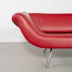 1x Leolux Arabella 3-zits/220cm Bank Rood Leer - Chroom, Huis en Inrichting, Driepersoons, 75 tot 100 cm, Ophalen of Verzenden