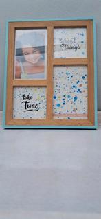 Fotolijst voor 4 foto's - Hout met blauwe rand, Huis en Inrichting, Woonaccessoires | Lijsten, Minder dan 50 cm, Ophalen of Verzenden