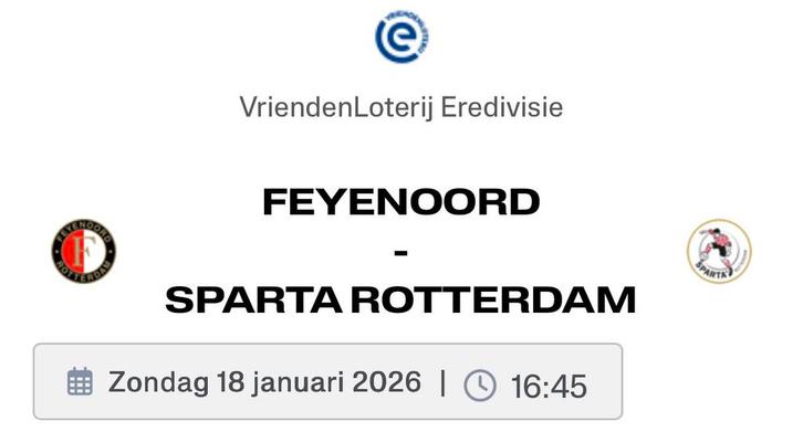 2 tickets Feyenoord - Sparta overdekt!, Tickets en Kaartjes, Sport | Voetbal, Twee personen, November