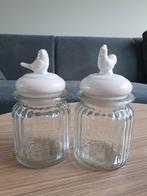 Set van 2 potjes: vogel en haan, Ophalen, Schaal, Rond, Glas