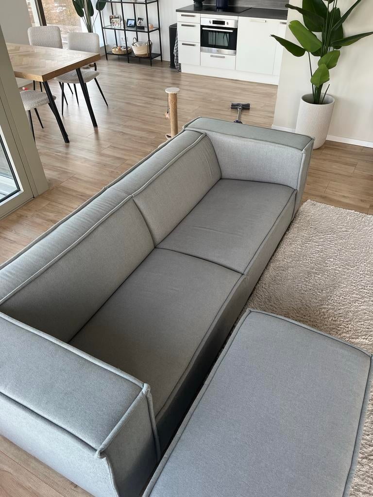 Grijze Sidde Sommer bank + poef - gratis af te halen!, Ophalen, Gebruikt, Hoekbank, Stof