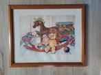Ingelijste prent met vintage speelgoed houten lijst 56x46cm, Ophalen