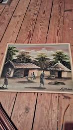 Schilderij Afrikaans dorp, Antiek en Kunst, Ophalen of Verzenden