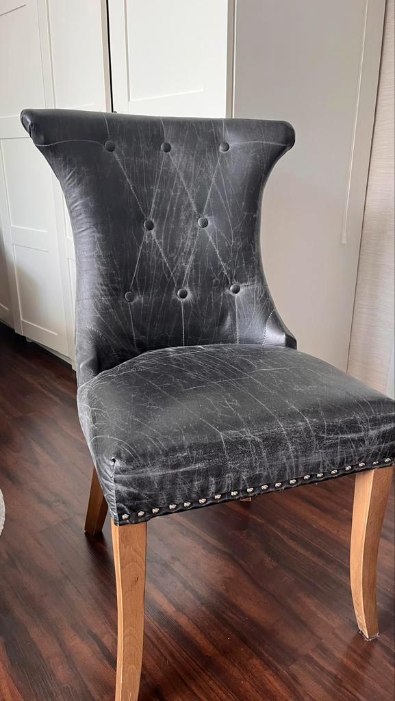 La Premiere eetkamerstoelen 2x, Huis en Inrichting, Stoelen, Zo goed als nieuw, Twee, Leer, Grijs, Ophalen