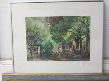 Een zomers aquarel van Kees Tetteroo, -  laantje in Den Hoor beschikbaar voor biedingen