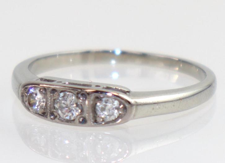 Witgouden ring met drie diamanten, briljanten, Sieraden, Tassen en Uiterlijk, Antieke sieraden, Ring, Goud, Met edelsteen, Ophalen of Verzenden