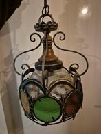 Vintage hanglamp met smeedijzeren frame & gekleurde glaasjes, Ophalen