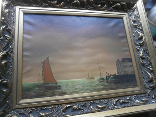 Rustgevend Havengezicht in mooie lijst, Huis en Inrichting, Woonaccessoires | Schilderijen, Tekeningen en Foto's, Gebruikt, Schilderij