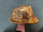 Carnaval hoed goud pailletten (dames/heren) One size, Ophalen of Verzenden, Zo goed als nieuw, Overige maten, Accessoires