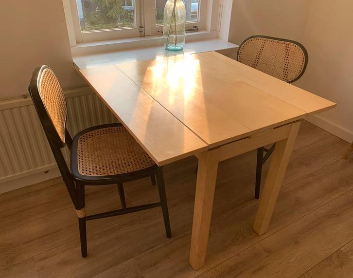 Uitschuifbare tafel met Rotan stoelen, Huis en Inrichting, Tafels | Eettafels, Gebruikt, 50 tot 100 cm, 100 tot 150 cm, Rechthoekig