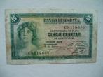 535. Spanje, 5 pesetas 1935(1936)., Verzenden, Overige landen, Los biljet