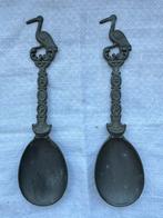 2 Tinnen lepels met Ooievaar, Ophalen of Verzenden