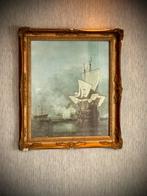 Schilderij: Zeeslag met Gouden Lijst, Antiek en Kunst, Ophalen of Verzenden