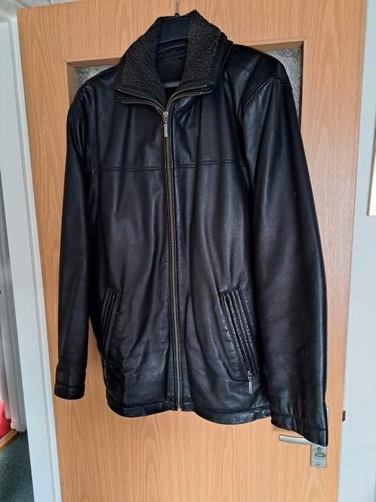 Zwart leren heren winterjas met dikke kraag 50 Z.G.A.N, Kleding | Heren, Jassen | Winter, Zo goed als nieuw, Maat 48/50 (M), Zwart