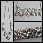 Antiek zilver,  jasseronketting met zeven zilveren bedels, Ketting, Ophalen of Verzenden, Zilver