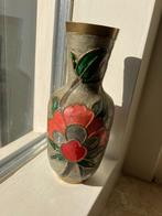 Vintage vaasje | Koper | ingelegd | handbeschilderd | 12 cm, Verzenden, Koper