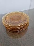 Vintage antiek amber glas gebak borden 8x 16cm, Ophalen of Verzenden