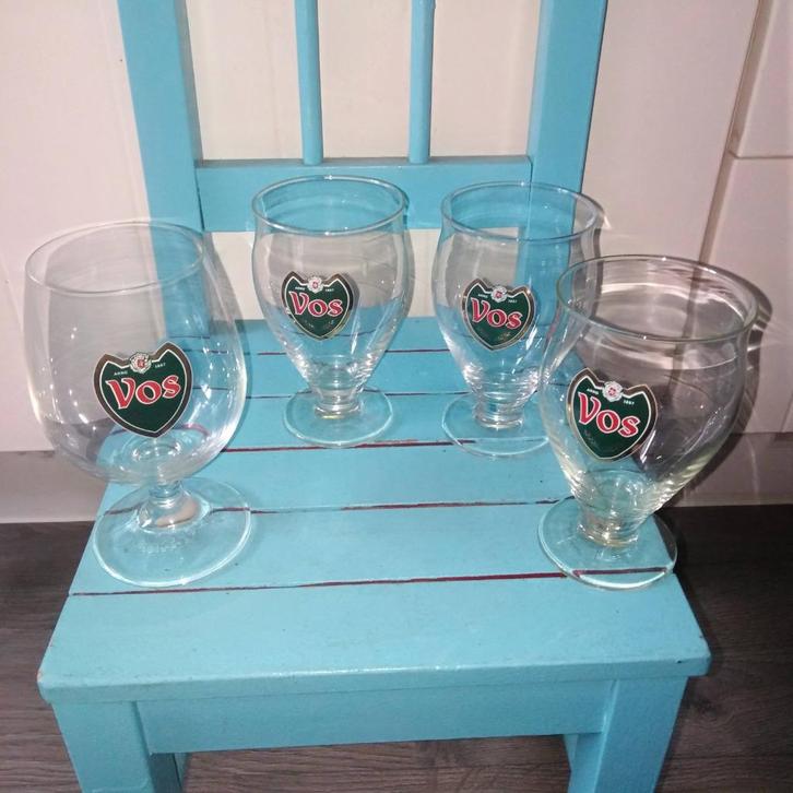 Vos anno 1857 bierglazen 4 stuks, Verzamelen, Biermerken, Zo goed als nieuw, Glas of Glazen, Overige merken, Ophalen