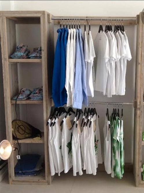 Steigerhouten Kledingkast met Hangruimte en Lade, Huis en Inrichting, Kasten | Kledingkasten, Zo goed als nieuw, 150 tot 200 cm