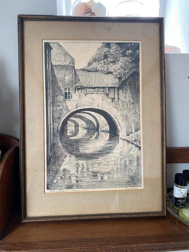 Ets Hansbert - Dommelbrug 's-Hertogenbosch, Antiek en Kunst, Kunst | Etsen en Gravures, Ophalen of Verzenden