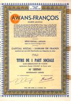 Awans-Francois Titre de 1 part Sociale 1955, Postzegels en Munten, Aandelen en Waardepapieren, Ophalen of Verzenden, 1950 tot 1970