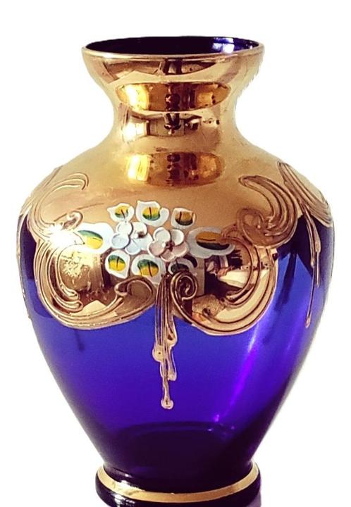 VINTAGE BOHEEMSE KRISTALLEN glazen blouwe VAAS, Antiek en Kunst, Antiek | Vazen, Ophalen of Verzenden