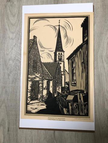 Frans Bosen, Straatje in Zandvoort, linoleumsnede. beschikbaar voor biedingen