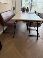 Eiken tafel met stoer onderstel, Huis en Inrichting, Tafels | Eettafels, Ophalen, 100 tot 150 cm, Eikenhout, 200 cm of meer