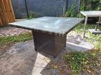 Vierkante buitentafel met glasplaat, Tuin en Terras, Tuintafels, Ophalen, Gebruikt, Vierkant, Wicker