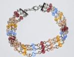 3-rijge armband met kraaltjes in oker, blauw, beige en bruin, Ophalen of Verzenden, Nieuw, Overige kleuren, Met bedels of kralen