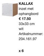 Ikea kallax inzet met ophang bord wit, Ophalen of Verzenden, Nieuw